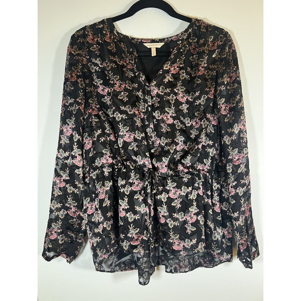 Rebecca Taylor black pink floral whimsigoth velvet burnout blouse 6 sheer grunge
